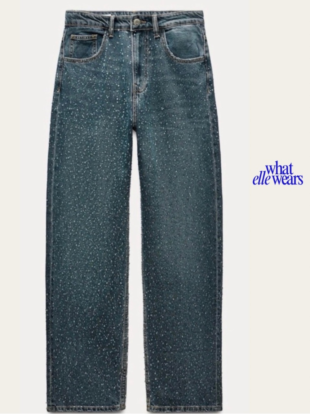 Zara Baggy Mid-Rise Rhinestone Denim Jeans (Oversized)